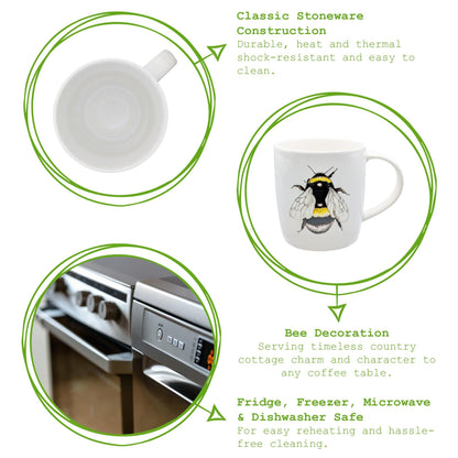 350ml Single Bee Simply Home Stoneware Mugs - Pack of Six