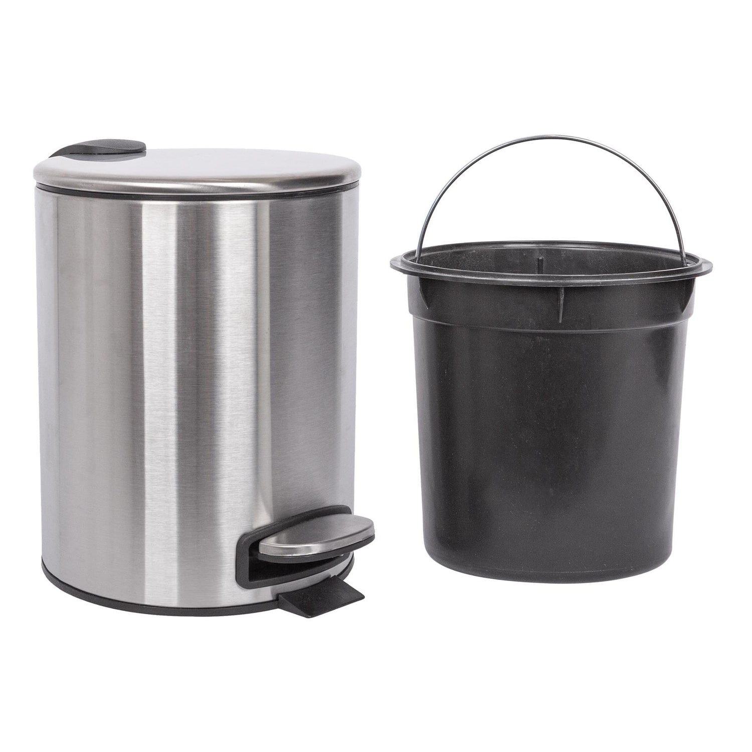 2pc 5L Round Brushed Stainless Steel Pedal Bin &amp; Toilet Brush Set