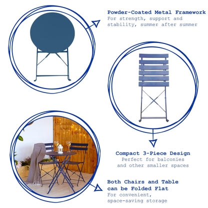 Navy Two-Seater Round Bistro Set