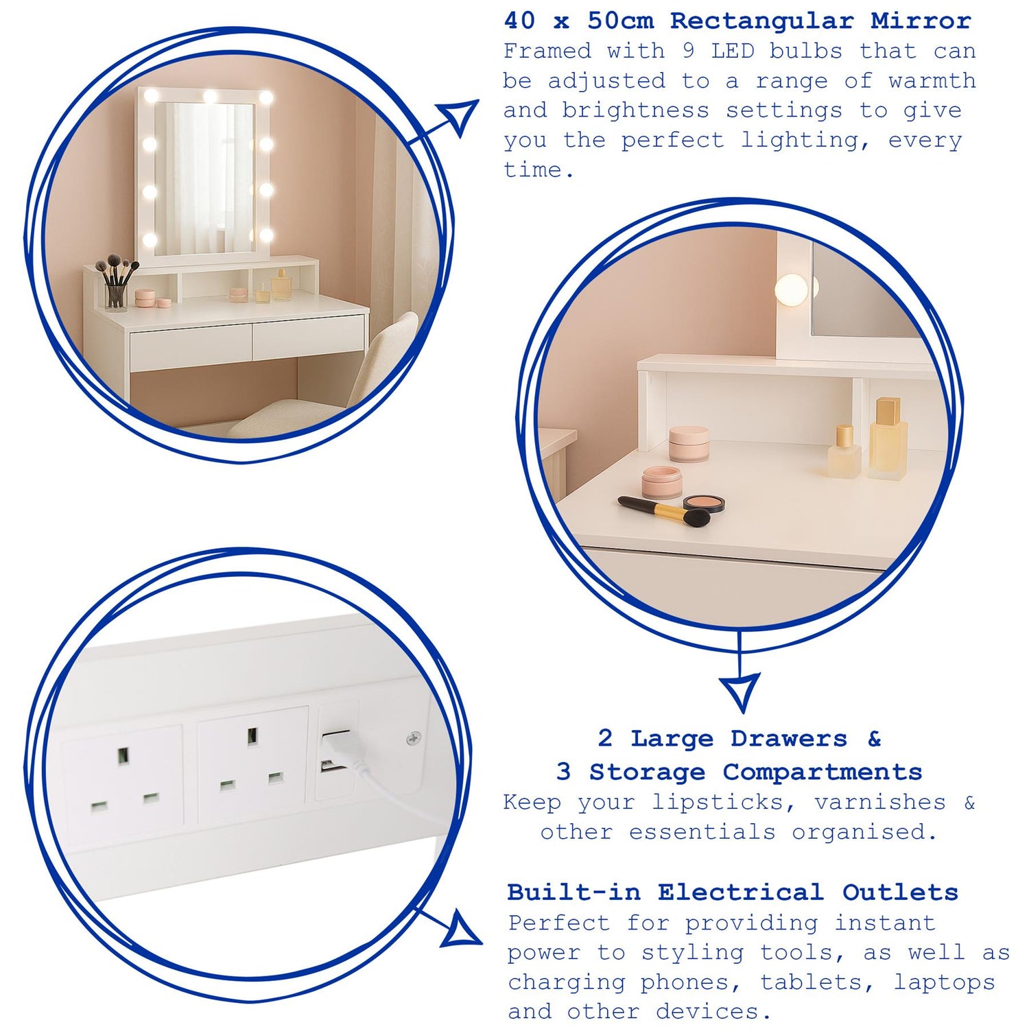 Wooden Dressing Table with LED Lights