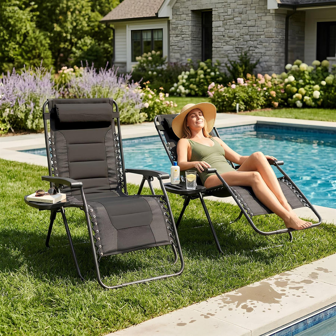 2 Piece Padded Zero Gravity Chair Set - Black