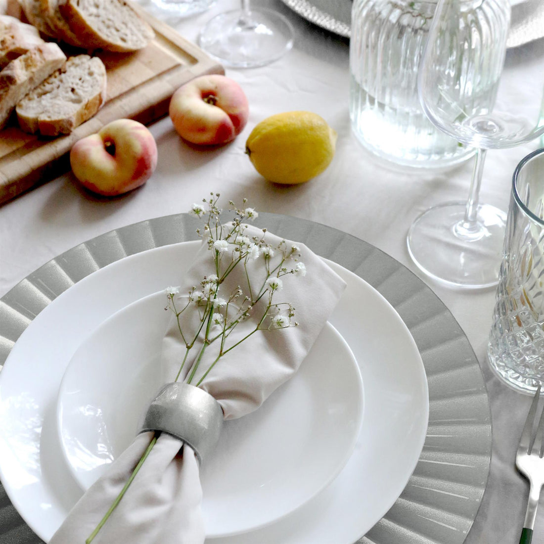 Silver 33cm Round Fluted Melamine Charger Plates - Pack of 6