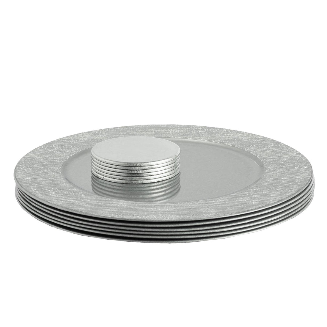 Silver 12-Piece 33cm Round Ribbed Charger Plate &amp; Coaster Set