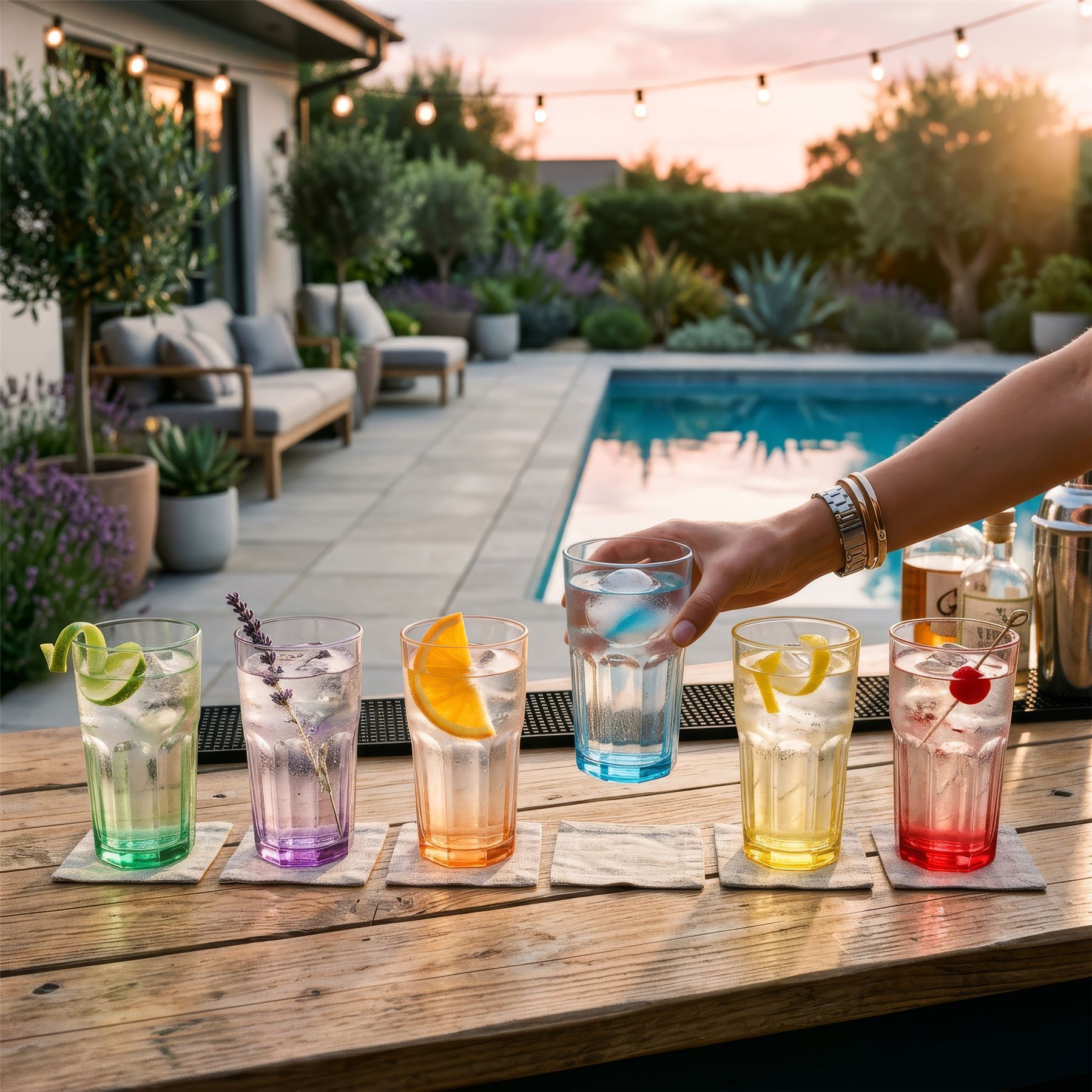 400ml Panelled Highball Glasses with Coloured Base - Pack of Six