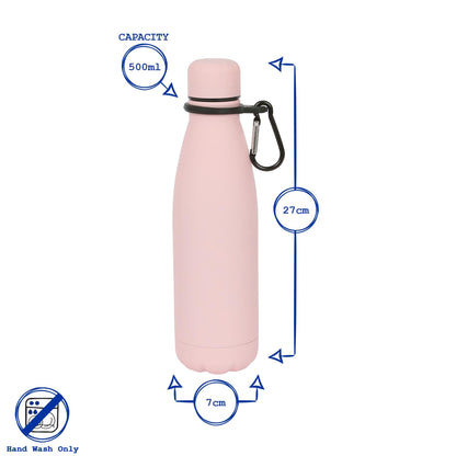 500ml Pink Stainless Steel Water Bottle with Carabiner Clip