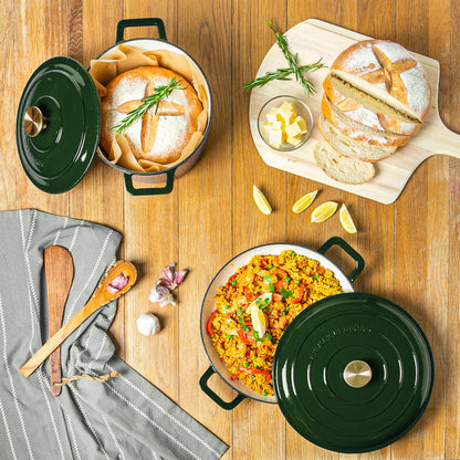 2.3L Dark Green Cast Iron Shallow Casserole Dish