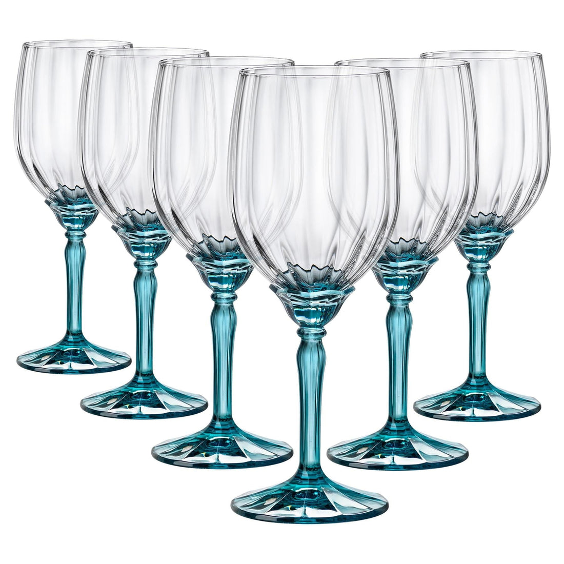 380ml Blue Florian White Wine Glasses - Pack of Six