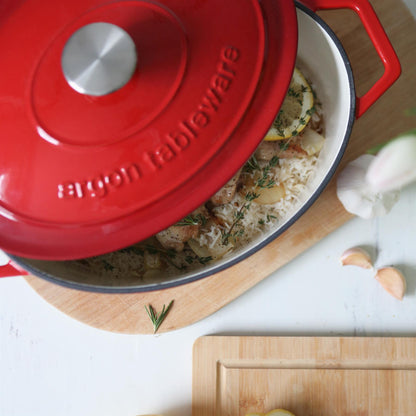 4.68L Red Ombre Oval Cast Iron Casserole Dish