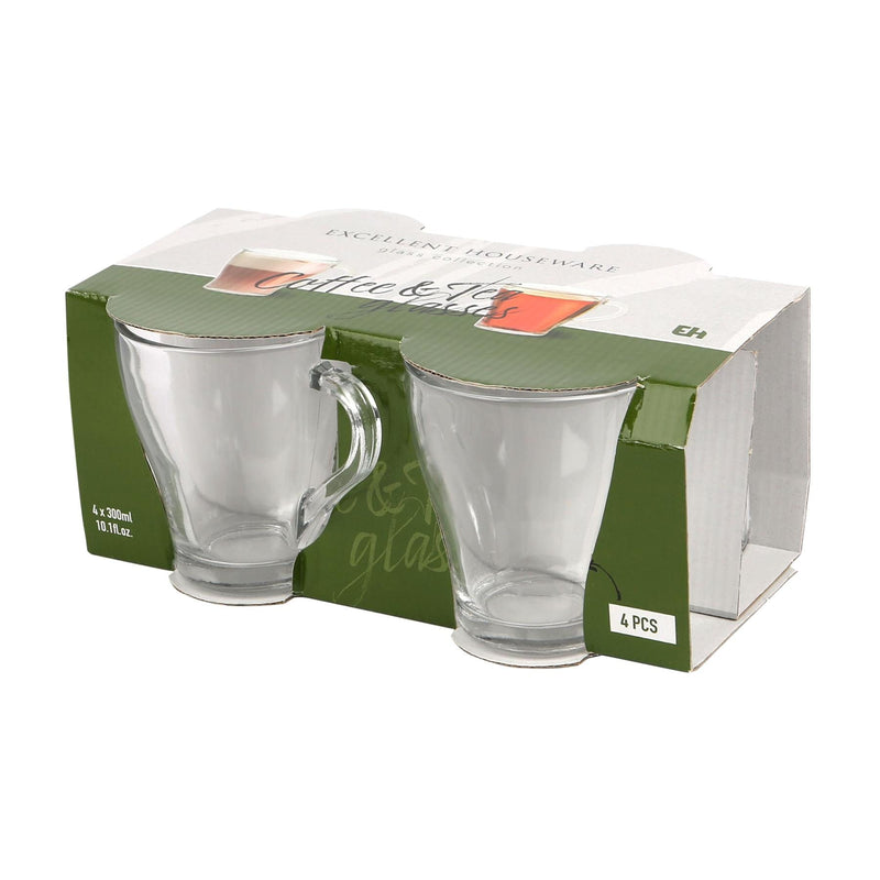 300ml Glass Coffee Cups - Pack of 4 - By Excellent Houseware