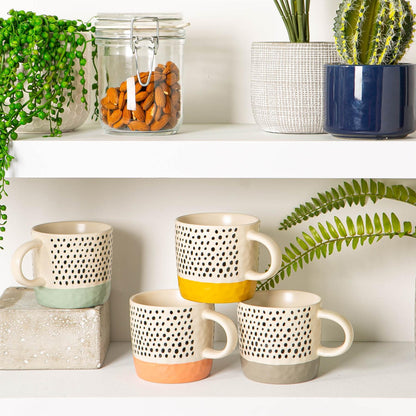 385ml Pink Colour Block Spot Portuguese Stoneware Coffee Mug