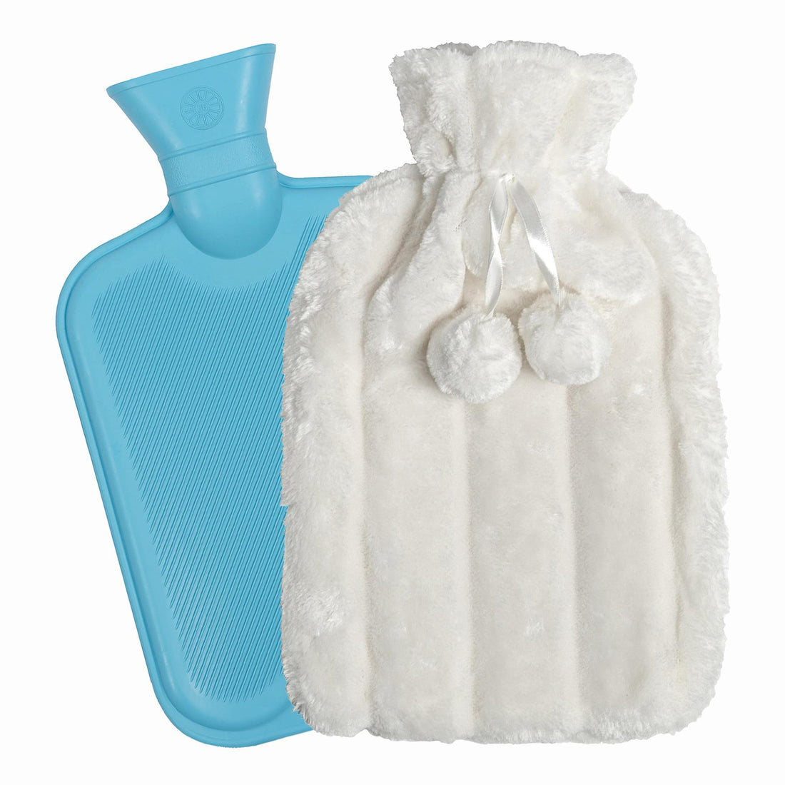 Hot Water Bottle with Plush Cover - 1.8L - Blue/Cream