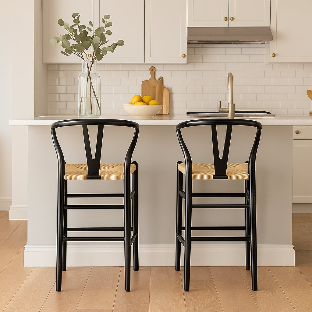 Black Wooden Wishbone Bar Stool