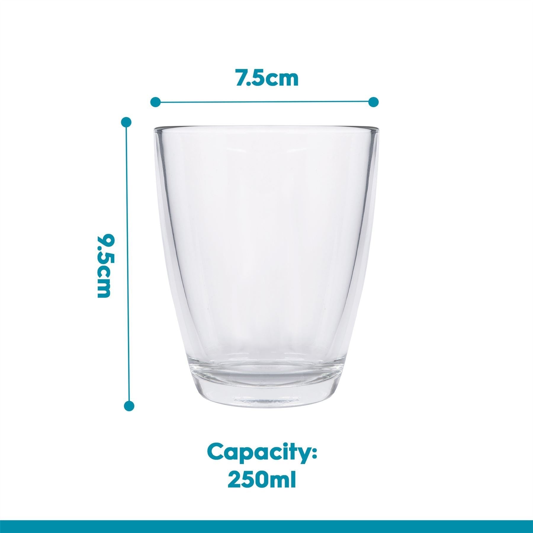 250ml Conical Glass Tumblers - Pack of 6