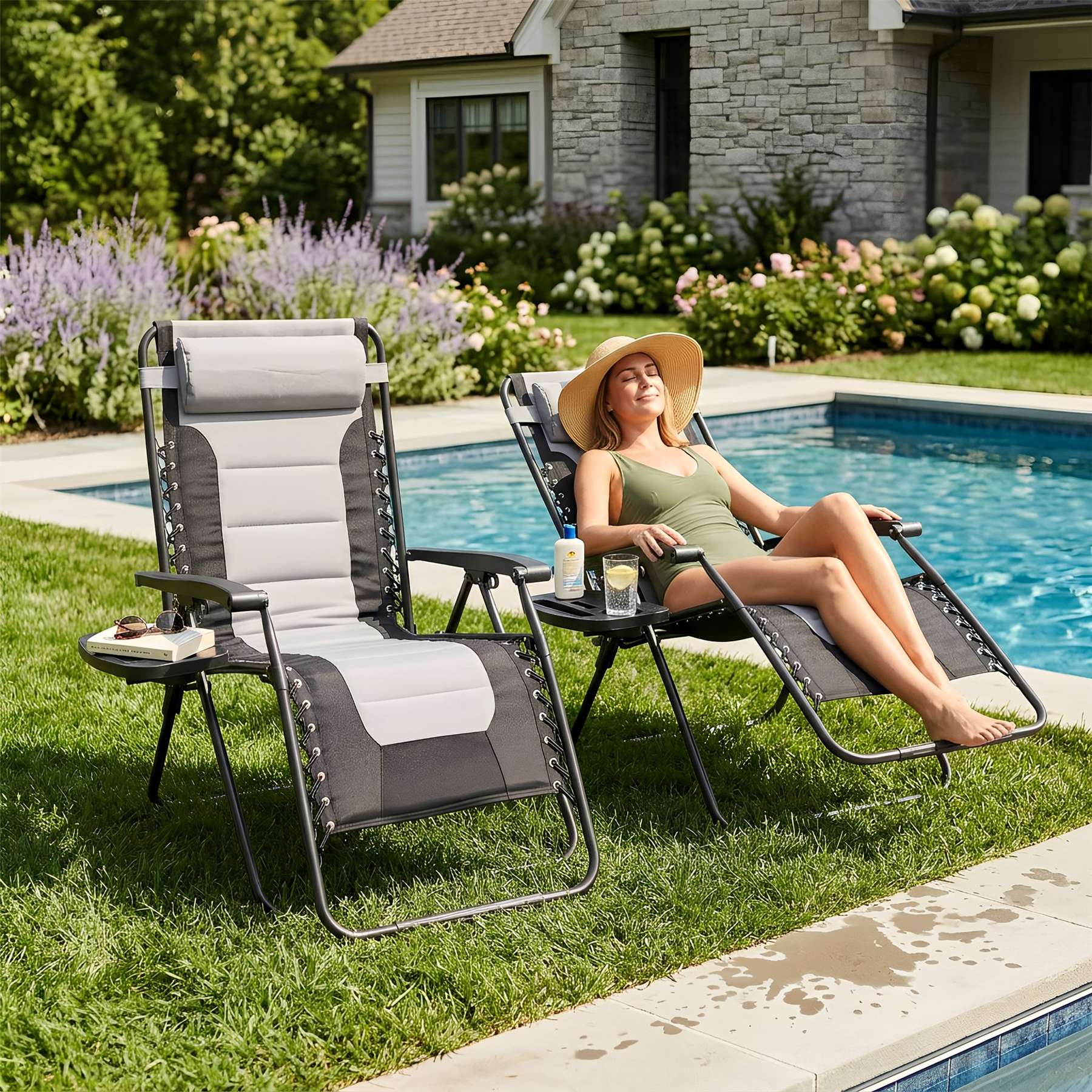 2 Piece Padded Zero Gravity Chair Set - Grey