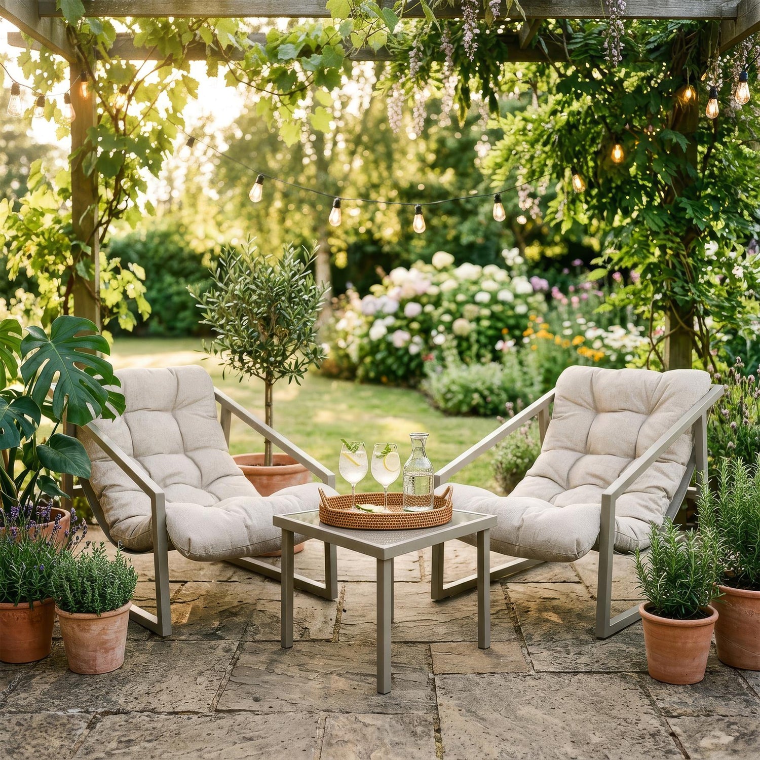 3 Piece Padded Patio Bistro Set - Beige