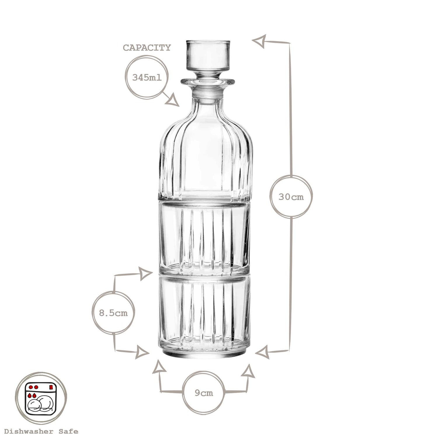 3 Piece 345ml Timeless Crystal Glass Whisky Decanter Set