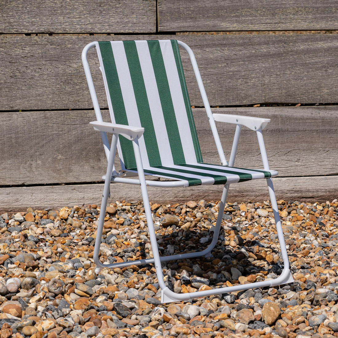 Green &amp; White Folding Metal Beach Chair