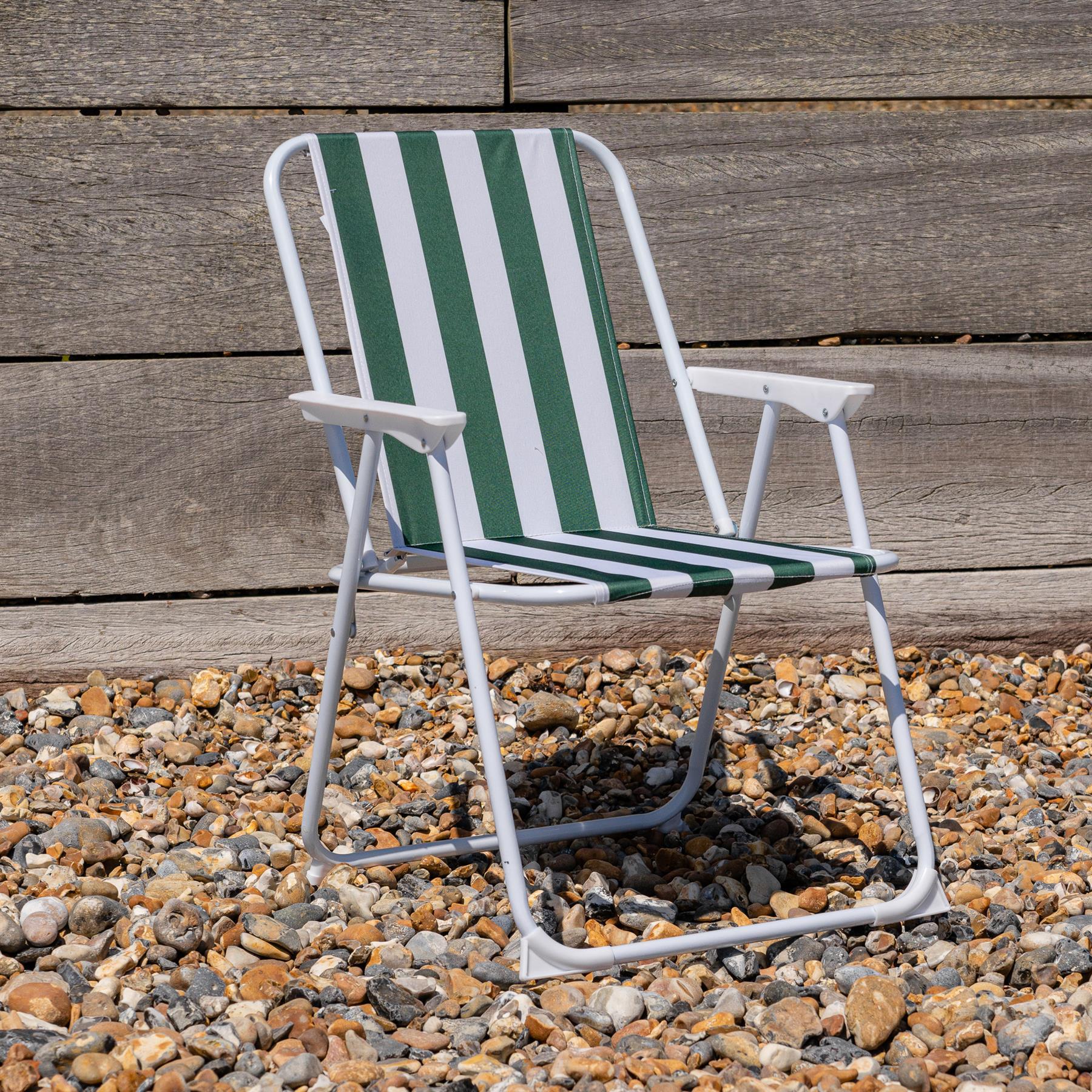 Green &amp; White Folding Metal Beach Chair