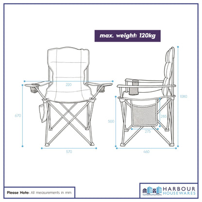 Padded Folding Camping Chairs Set - Black/Grey - Pack of 2