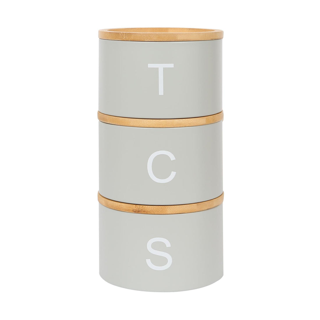 3pc Stacking Tea Coffee Sugar Grey Canister Set with Bamboo Lids