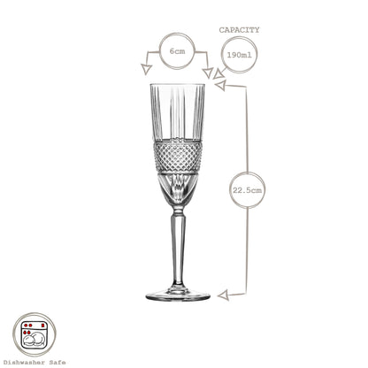 190ml Crystal Champagne Flutes - Pack of Six -  Downton Abbey