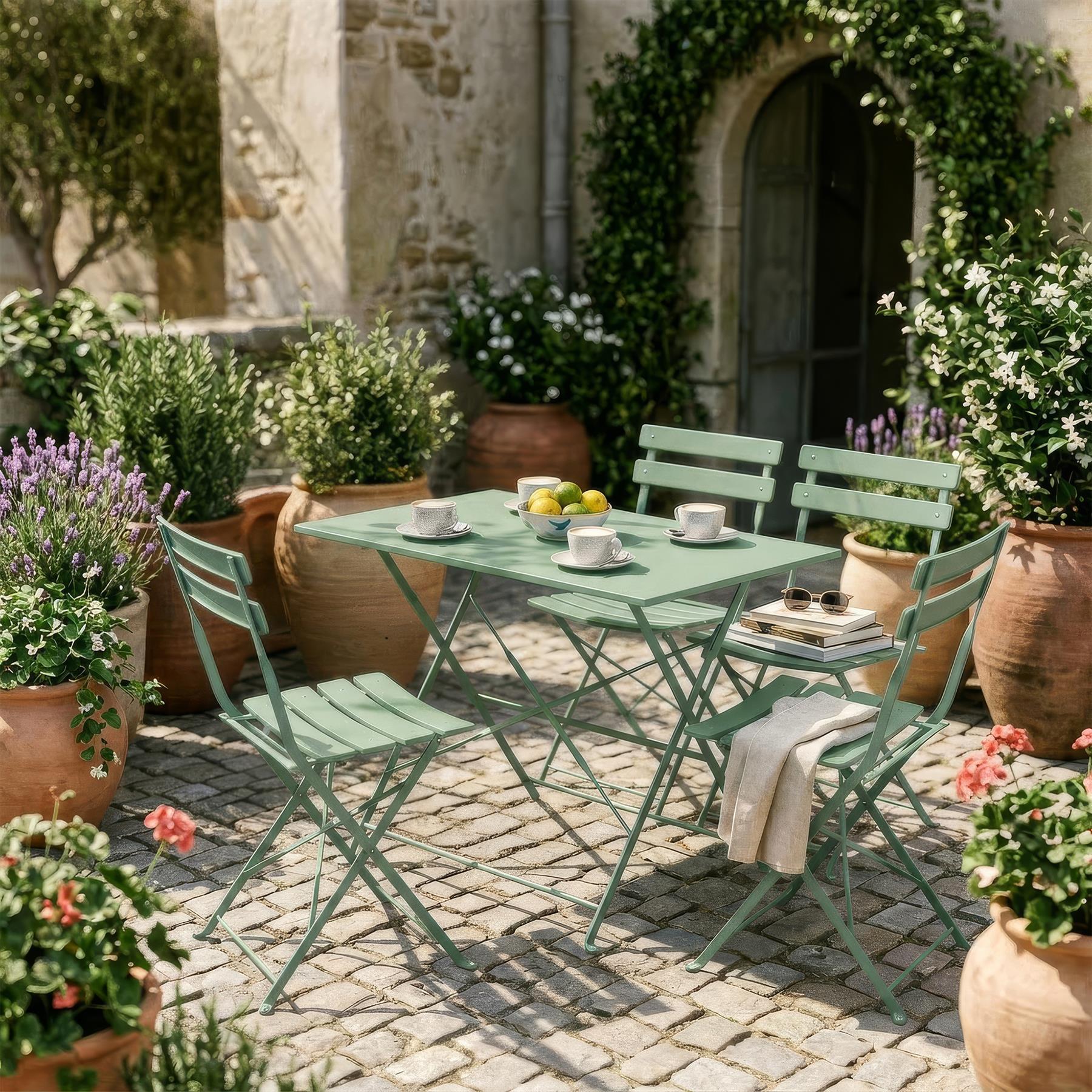5 Piece Sussex Folding Patio Bistro Set - Sage Green