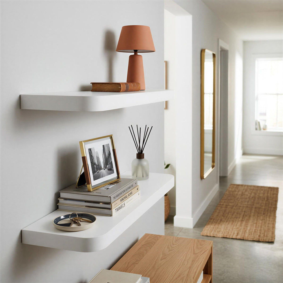 Rounded Wooden Floating Shelf - 60cm - White