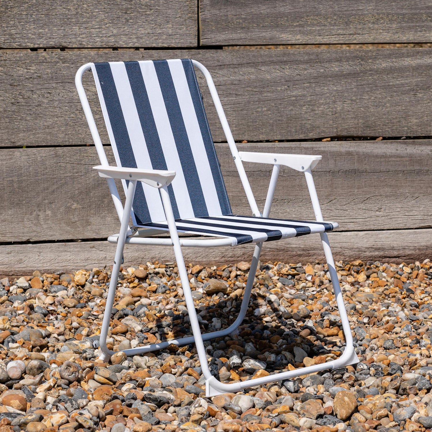 Blue &amp; White Folding Metal Beach Chairs - Pack of Two