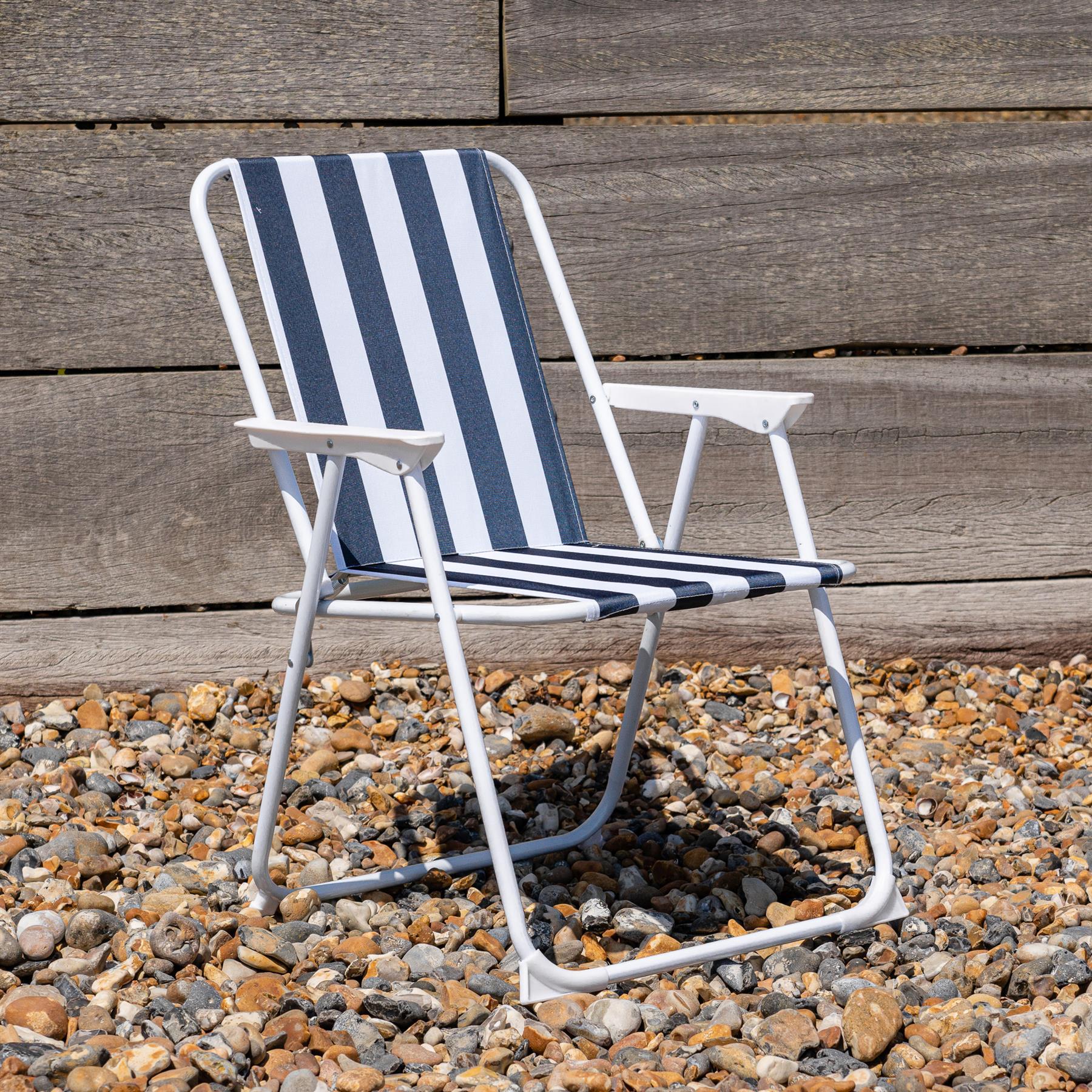 Blue &amp; White Folding Metal Beach Chairs - Pack of Two