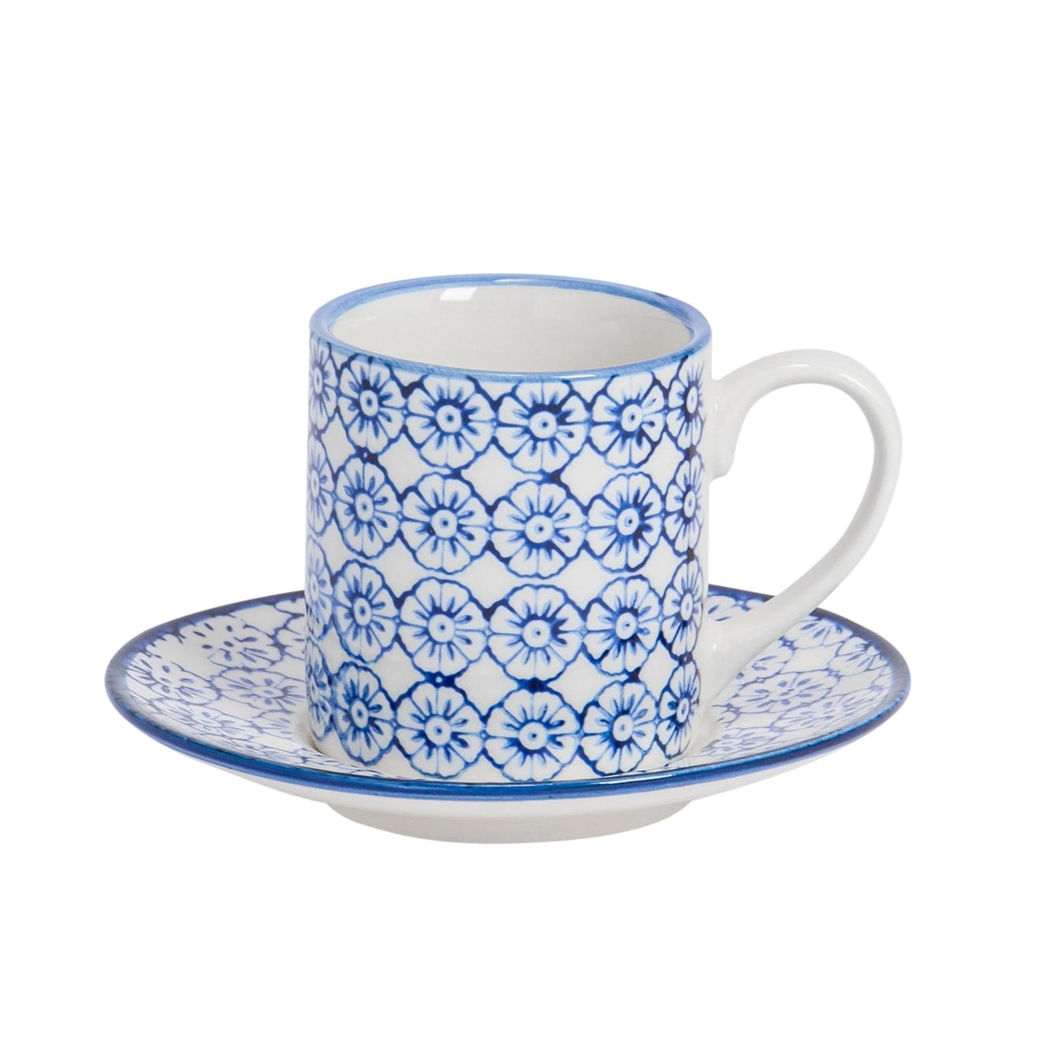12pc 65ml Hand-Printed Stoneware Navy Espresso Cup &amp; Saucer Set
