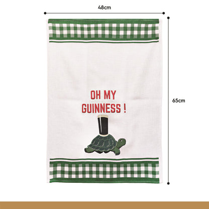 Guinness Tortoise Waffle Tea Towel - 48 x 65cm - White/Green