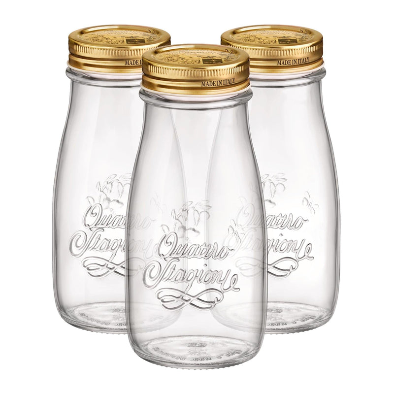 400ml Quattro Stagioni Glass Bottles with Screw Top Lid - Pack of 3 - By Bormioli Rocco