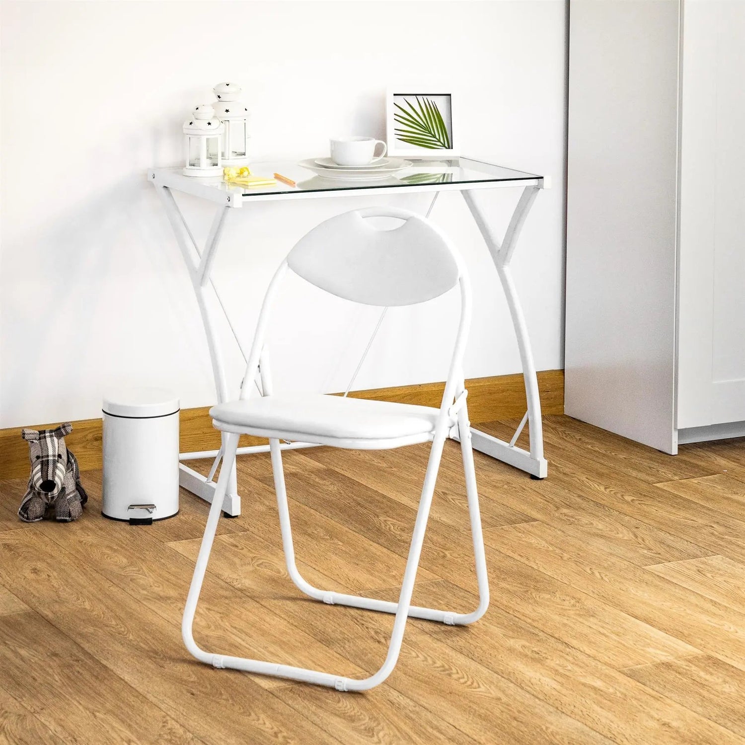 White Curved White Framed Padded Folding Chair