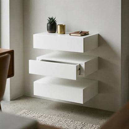 Wooden Floating Shelf with Drawer - 40cm - White