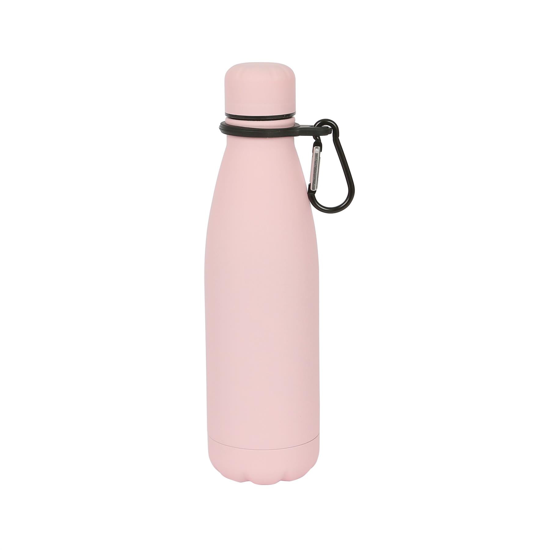 500ml Pink Stainless Steel Water Bottle with Carabiner Clip