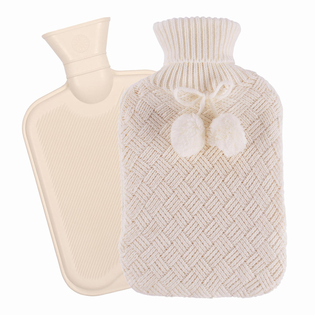 Hot Water Bottle with Knitted Cover - 1.8L - Cream/Cream