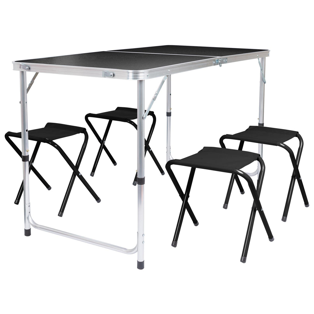 5 Piece Height Adjustable Black Folding Picnic Table &amp; Chairs Set