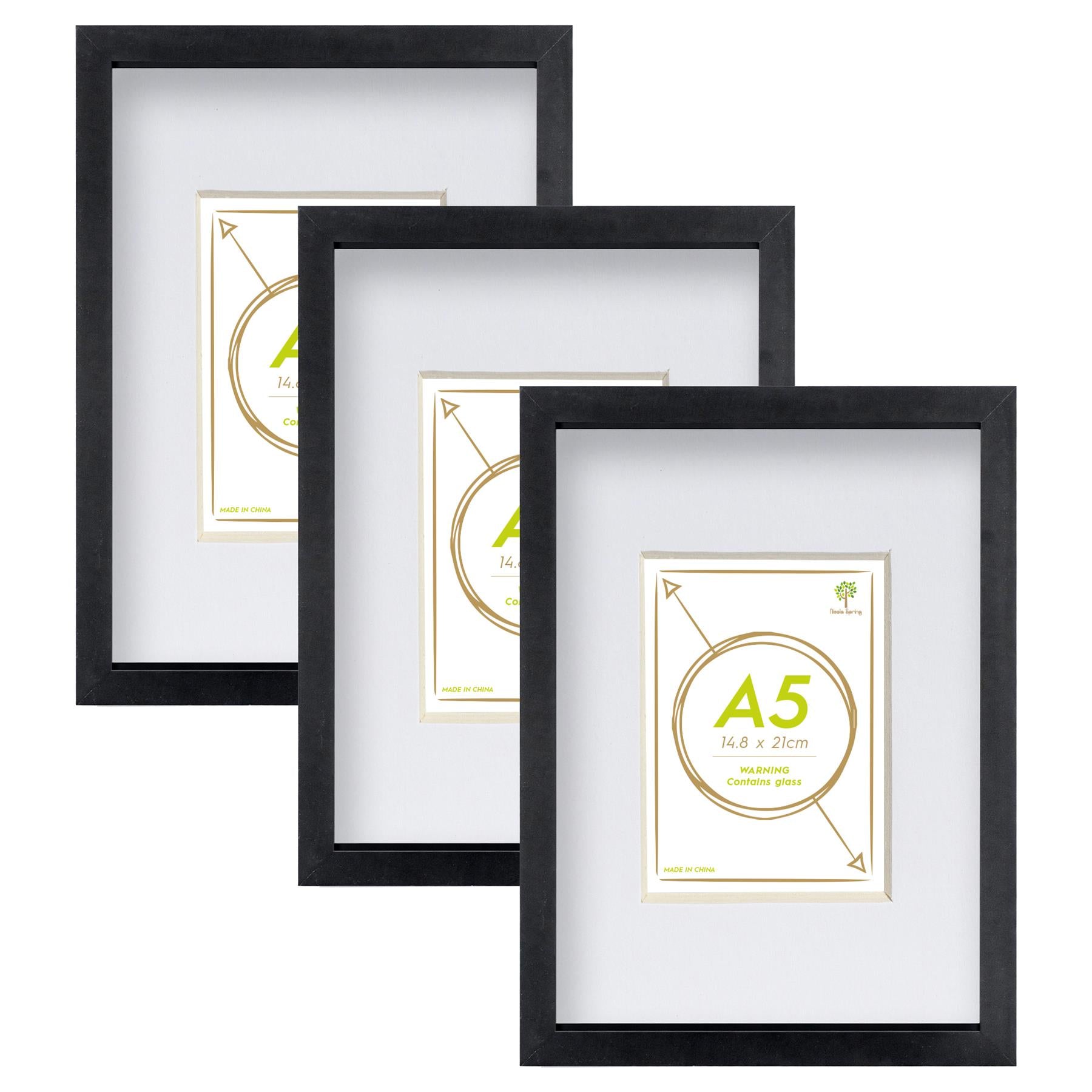 A4 (8" x 12") Photo Frames with A5 Mounts - Black - Pack of 3