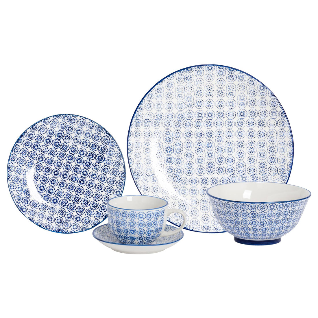 30pc Hand-Printed Navy Floral Stoneware Dinner Set
