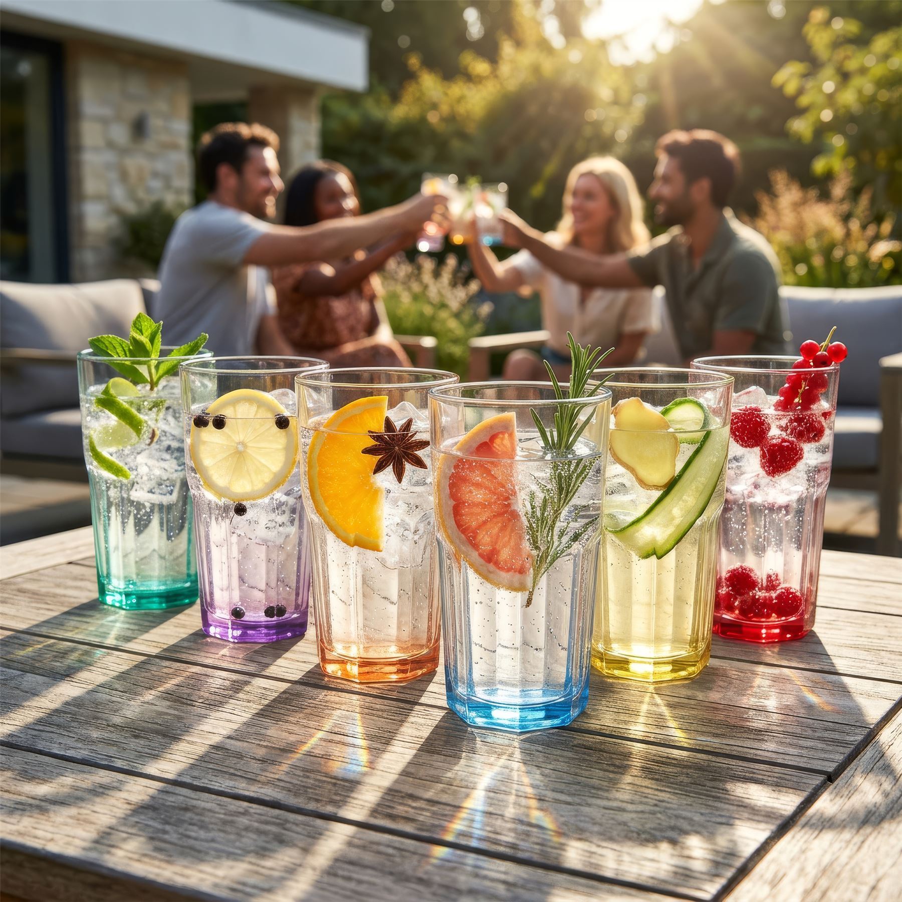 400ml Panelled Highball Glasses with Coloured Base - Pack of Six