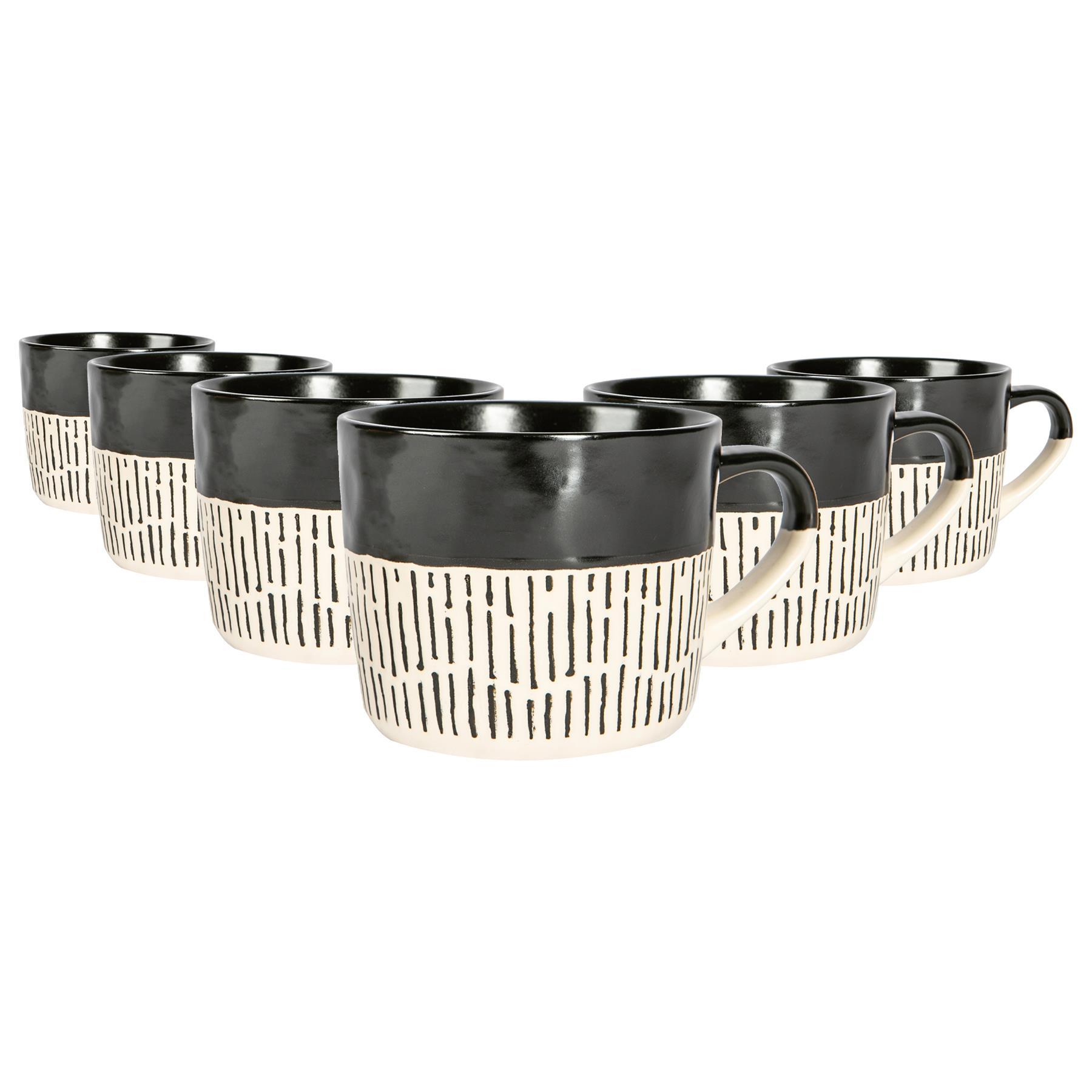 450ml Black Colour Block Dash Stoneware Coffee Mugs - Pack of Six ...