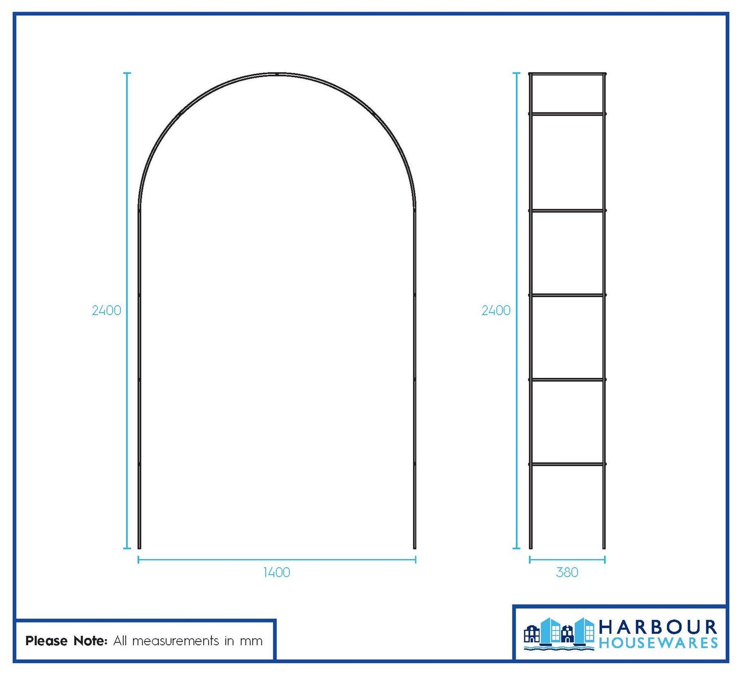 Metal Garden Arbour Arch - 2.4M x 1.4M
