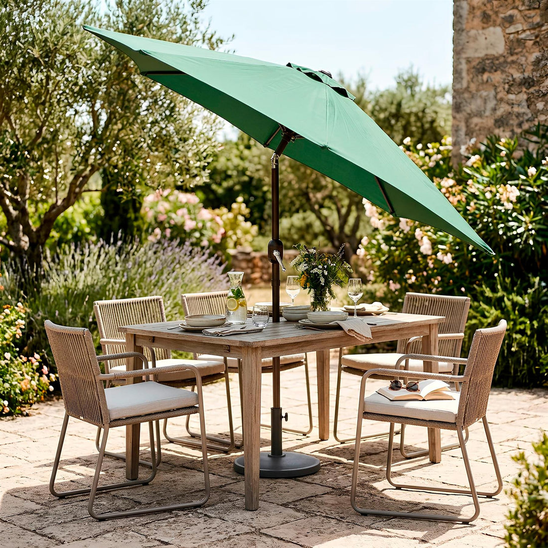2.7M Tilting Garden Parasol and Base Set - Green