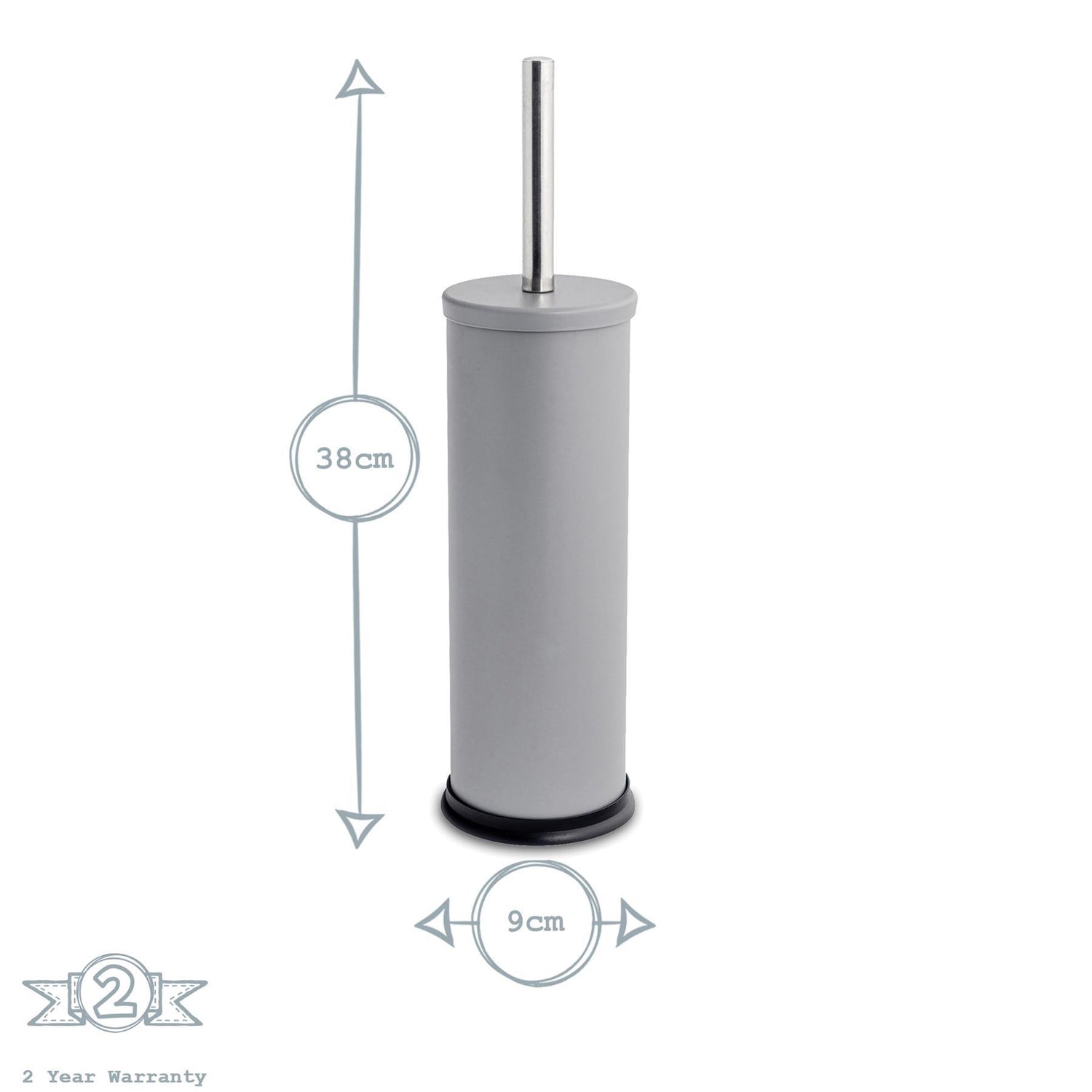 Grey Round Stainless Steel Toilet Brush &amp; Bin Set