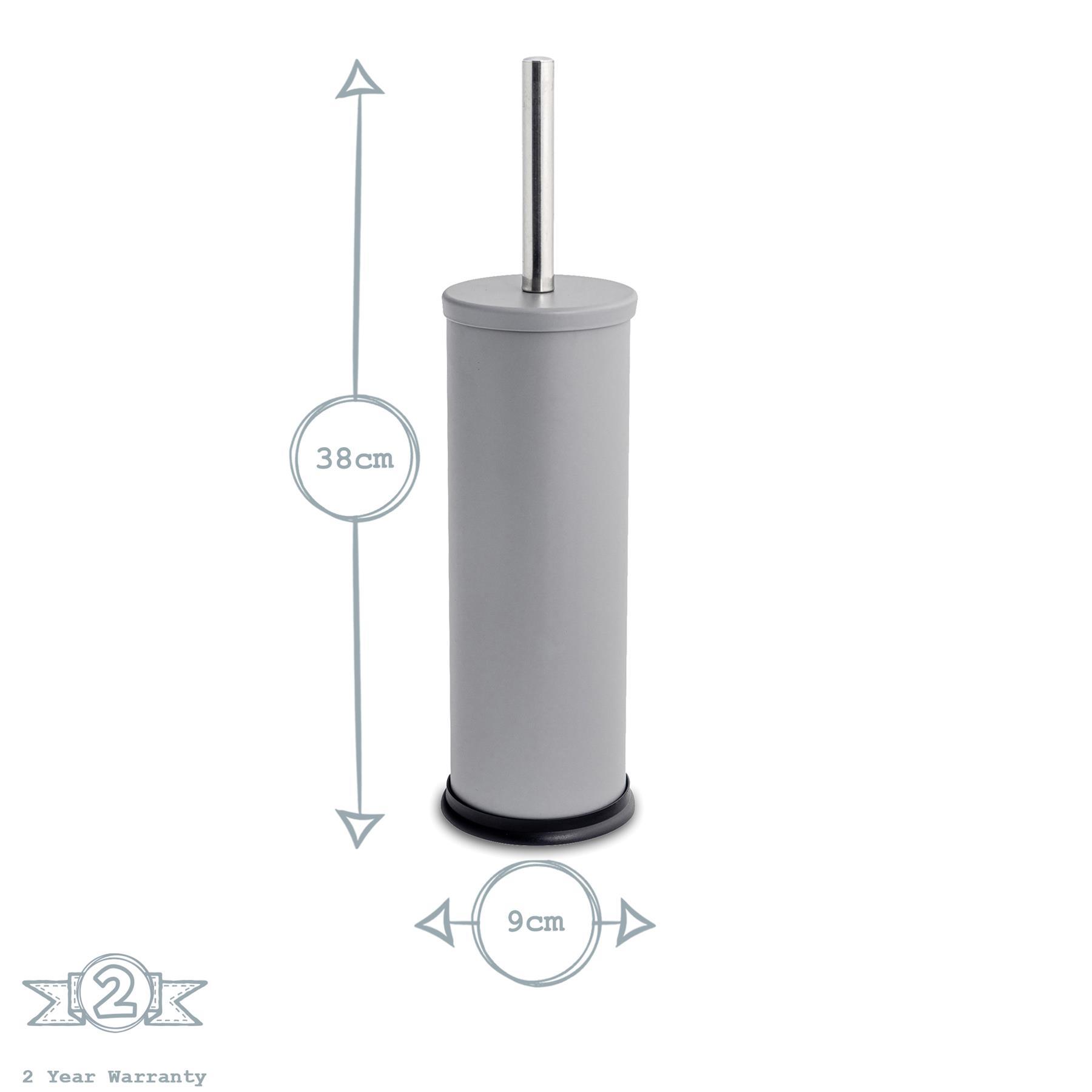 Grey Round Stainless Steel Toilet Brush &amp; Bin Set