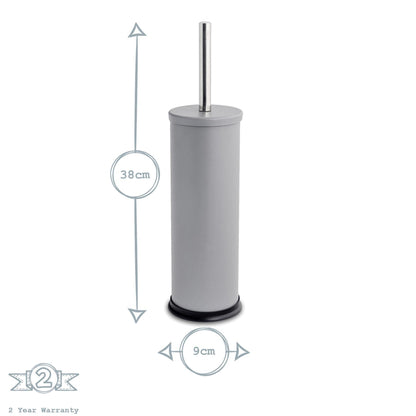 Grey Round Stainless Steel Toilet Brush &amp; Bin Set