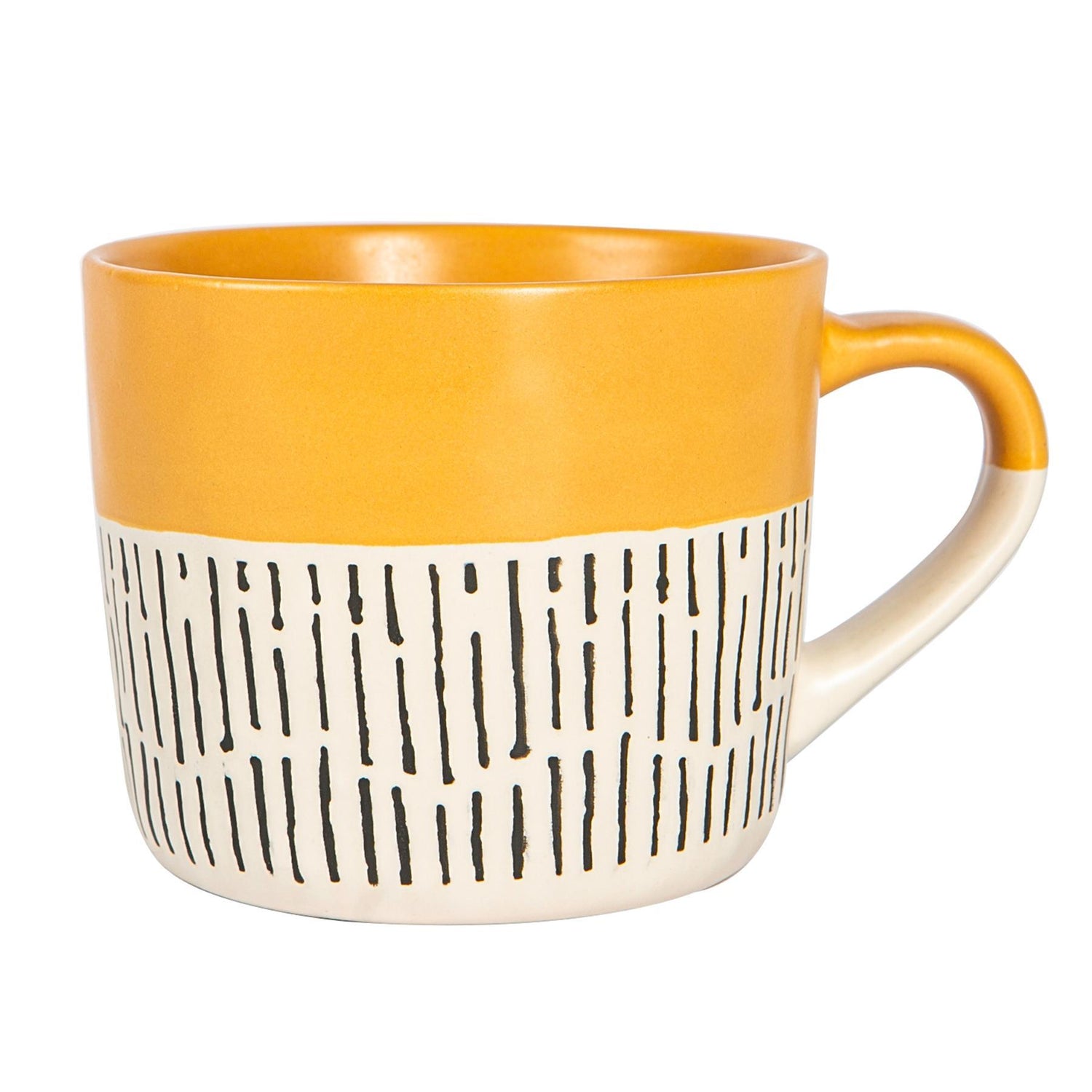 450ml Yellow Colour Block Dash Stoneware Coffee Mugs - Pack of Six