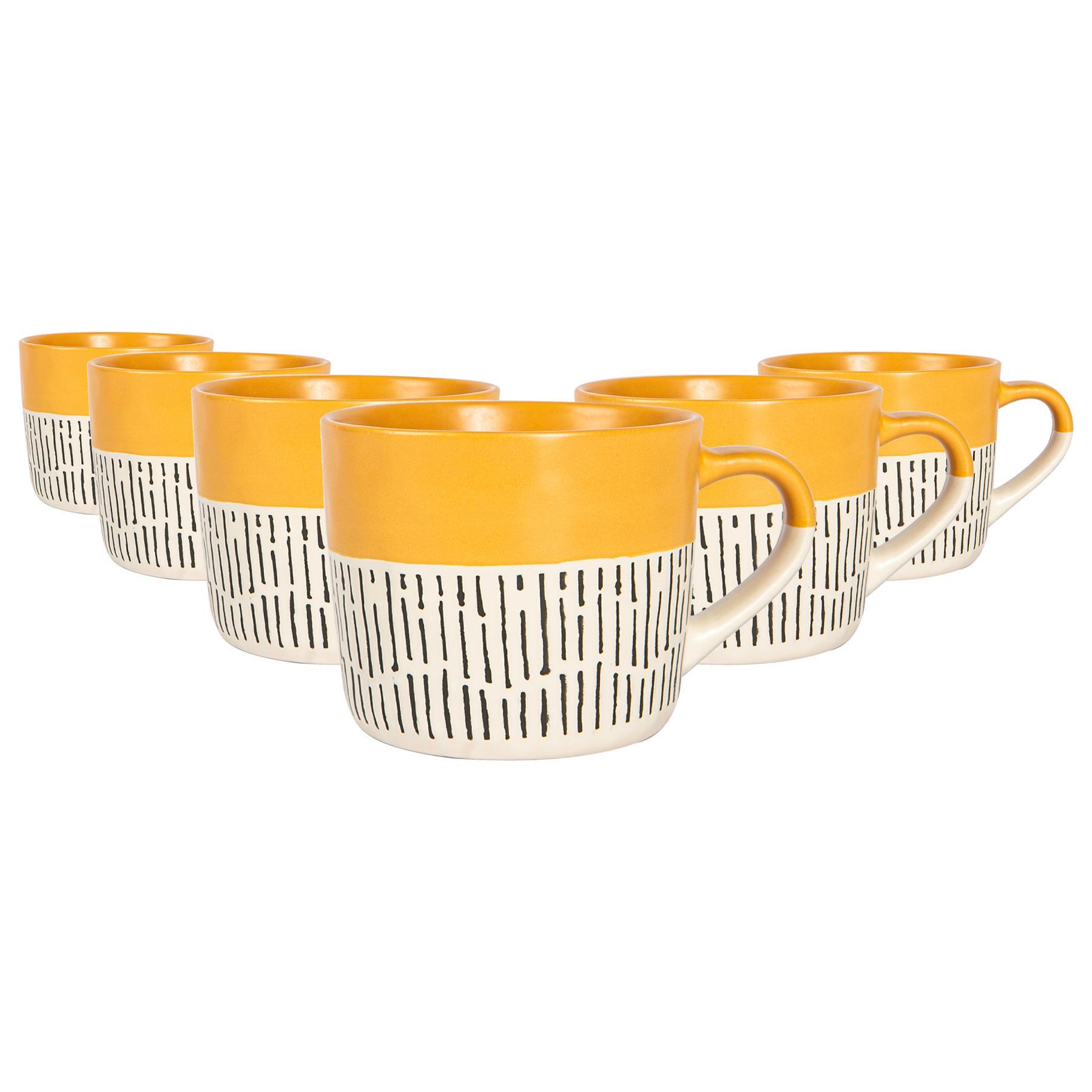 450ml Yellow Colour Block Dash Stoneware Coffee Mugs - Pack of Six ...