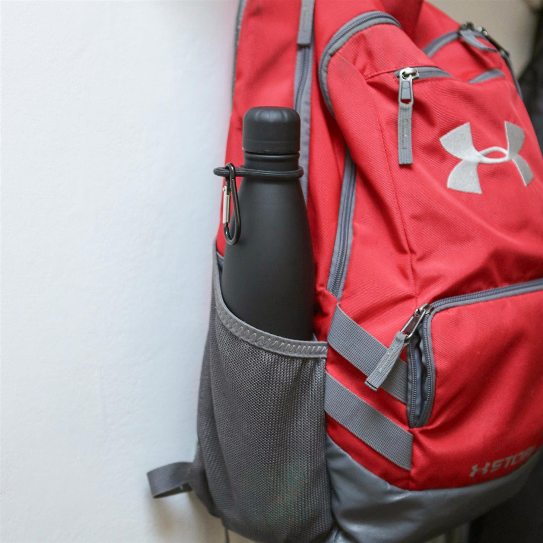 500ml Black Stainless Steel Water Bottle with Carabiner Clip