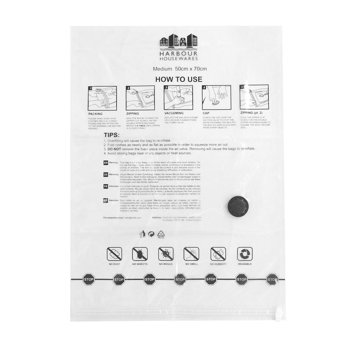 Vacuum Storage Bags - Medium (50 x 70cm) - White - Pack of 5